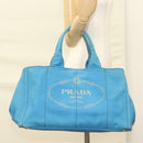 PRADA Canapa GM Hand Bag Canvas Blue Gold Auth 129943-24