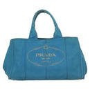 PRADA Canapa GM Hand Bag Canvas Blue Gold Auth 129943-13