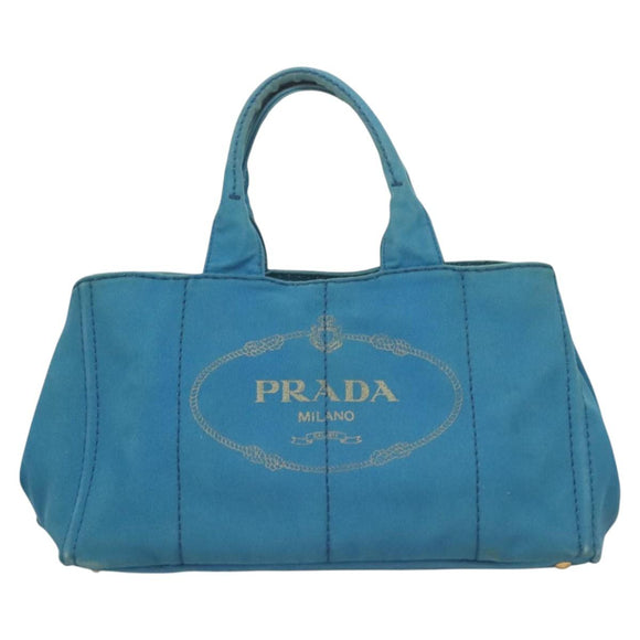 PRADA Canapa GM Hand Bag Canvas Blue Gold Auth 129943