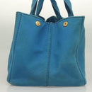 PRADA Canapa GM Hand Bag Canvas Blue Gold Auth 129943-3
