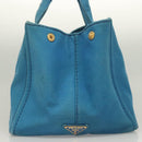 PRADA Canapa GM Hand Bag Canvas Blue Gold Auth 129943-4