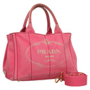 PRADA Kanapa PM Hand Bag Canvas Pink Silver Auth 129944-1
