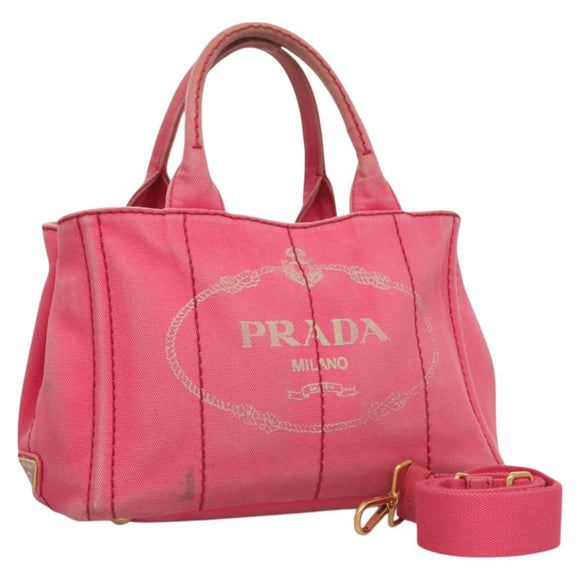 PRADA Kanapa PM Hand Bag Canvas Pink Silver Auth 129944