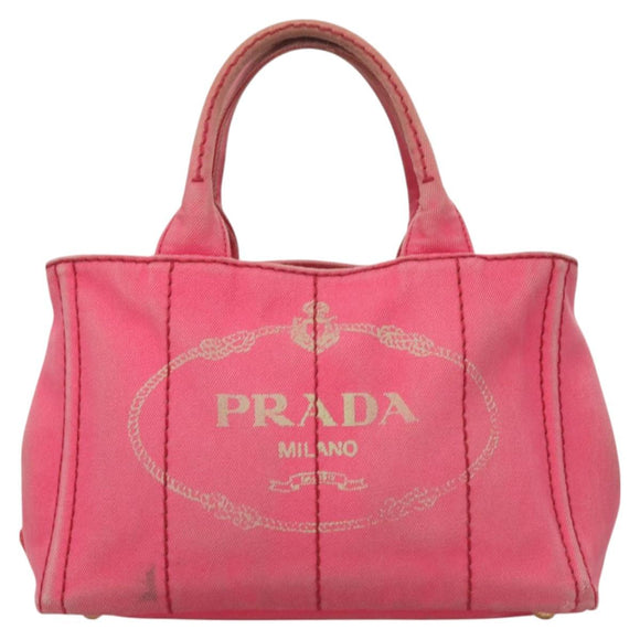 PRADA Kanapa PM Hand Bag Canvas Pink Silver Auth 129944