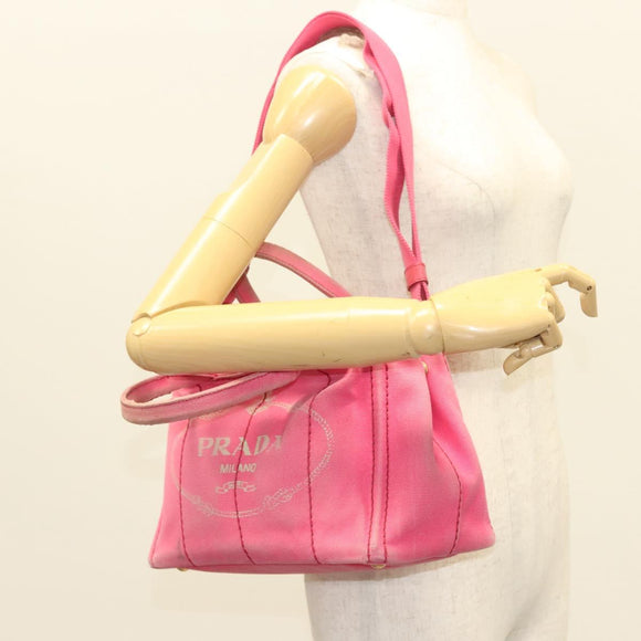 PRADA Kanapa PM Hand Bag Canvas Pink Silver Auth 129944