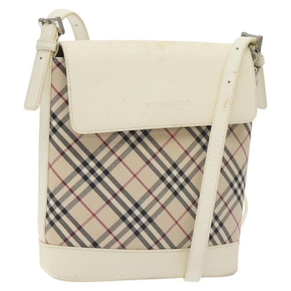 BURBERRY Nova Check Shoulder Bag Canvas Beige Silver Auth 129947