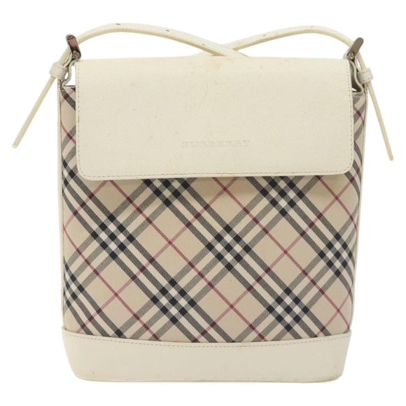 BURBERRY Nova Check Shoulder Bag Canvas Beige Silver Auth 129947