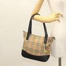 BURBERRY Nova Check Tote Bag Canvas Beige Gold Auth 129949-22