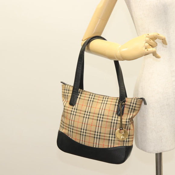 BURBERRY Nova Check Tote Bag Canvas Beige Gold Auth 129949