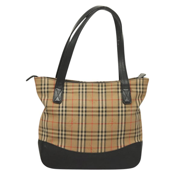 BURBERRY Nova Check Tote Bag Canvas Beige Gold Auth 129949