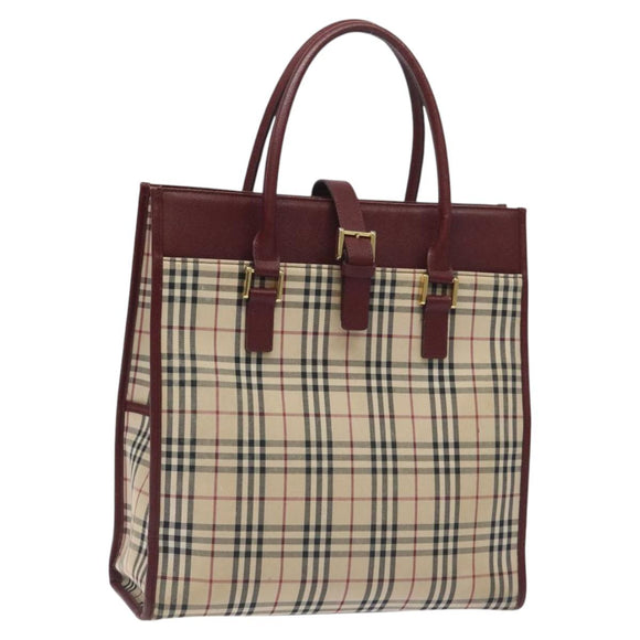 BURBERRY Nova Check Tote Bag Canvas Beige Gold Auth 129950