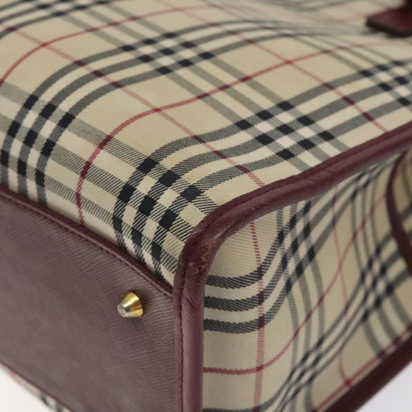 BURBERRY Nova Check Tote Bag Canvas Beige Gold Auth 129950