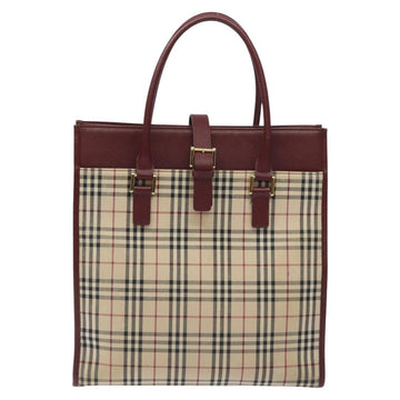 BURBERRY Nova Check Tote Bag Canvas Beige Gold Auth 129950 - 0