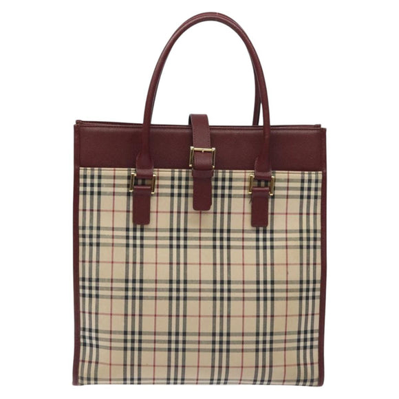 BURBERRY Nova Check Tote Bag Canvas Beige Gold Auth 129950