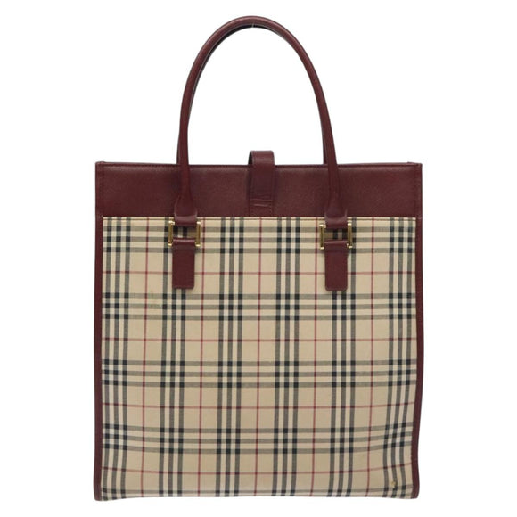BURBERRY Nova Check Tote Bag Canvas Beige Gold Auth 129950