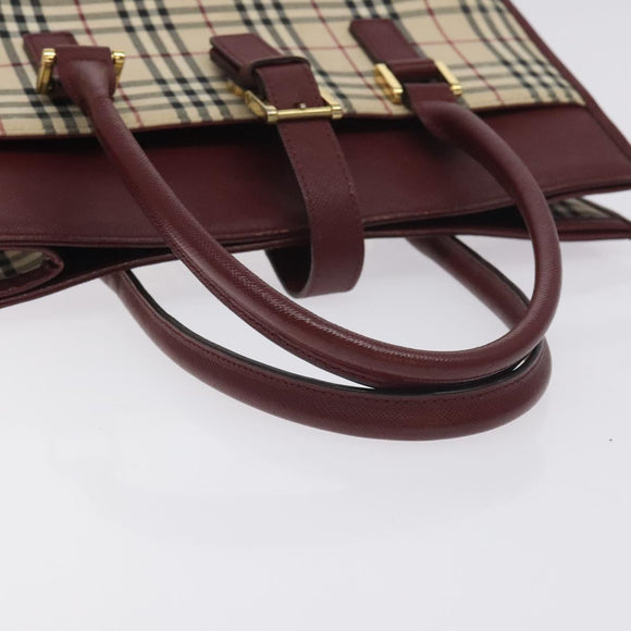 BURBERRY Nova Check Tote Bag Canvas Beige Gold Auth 129950