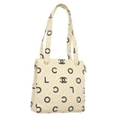 CHANEL Tote Bag Canvas White Gold CC Auth 129951-1