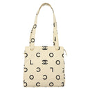 CHANEL Tote Bag Canvas White Gold CC Auth 129951-13