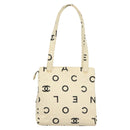 CHANEL Tote Bag Canvas White Gold CC Auth 129951-2
