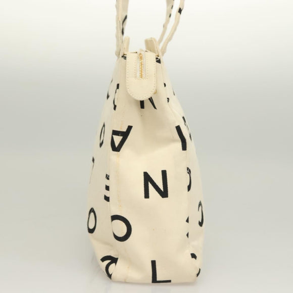 CHANEL Tote Bag Canvas White Gold CC Auth 129951
