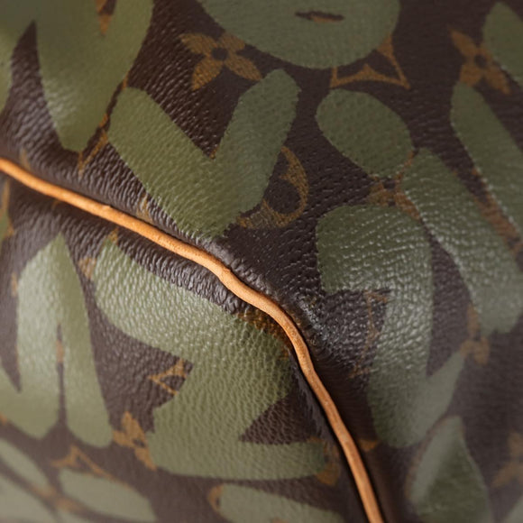 LOUIS VUITTON Monogram Graffiti Keepall 50 Boston Bag Khaki M92196 Auth 129961V
