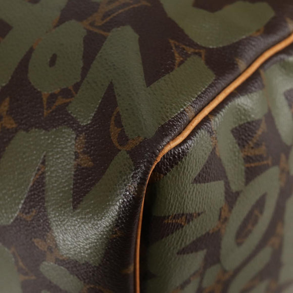 LOUIS VUITTON Monogram Graffiti Keepall 50 Boston Bag Khaki M92196 Auth 129961V