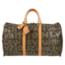 LOUIS VUITTON Monogram Graffiti Keepall 50 Boston Bag Khaki M92196 Auth 129961V-13
