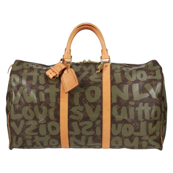 LOUIS VUITTON Monogram Graffiti Keepall 50 Boston Bag Khaki M92196 Auth 129961V