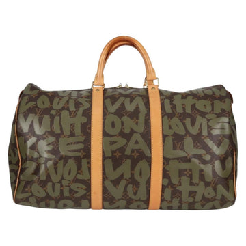 LOUIS VUITTON Monogram Graffiti Keepall 50 Boston Bag Khaki M92196 Auth 129961V - 0