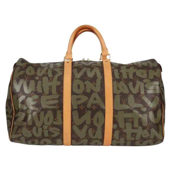 LOUIS VUITTON Monogram Graffiti Keepall 50 Boston Bag Khaki M92196 Auth 129961V