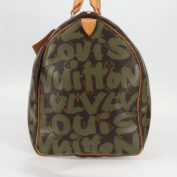 LOUIS VUITTON Monogram Graffiti Keepall 50 Boston Bag Khaki M92196 Auth 129961V