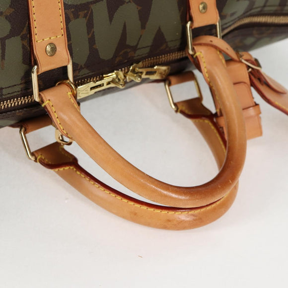 LOUIS VUITTON Monogram Graffiti Keepall 50 Boston Bag Khaki M92196 Auth 129961V