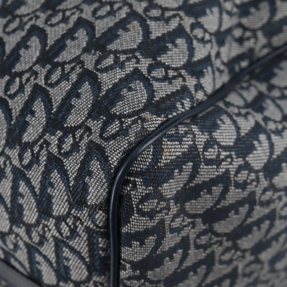 Christian Dior Trotter Canvas Boston Bag Navy Gold Auth 129964V