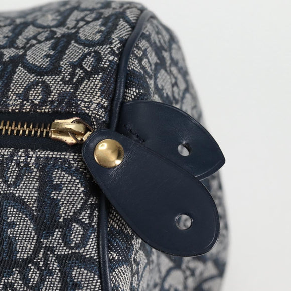 Christian Dior Trotter Canvas Boston Bag Navy Gold Auth 129964V