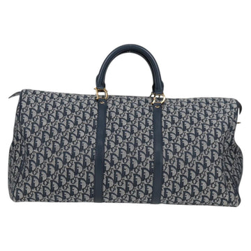 Christian Dior Trotter Canvas Boston Bag Navy Gold Auth 129964V - 0