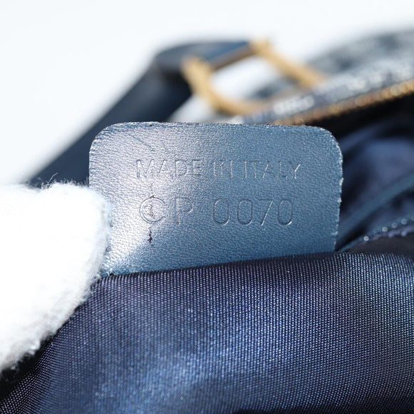 Christian Dior Trotter Canvas Boston Bag Navy Gold Auth 129964V