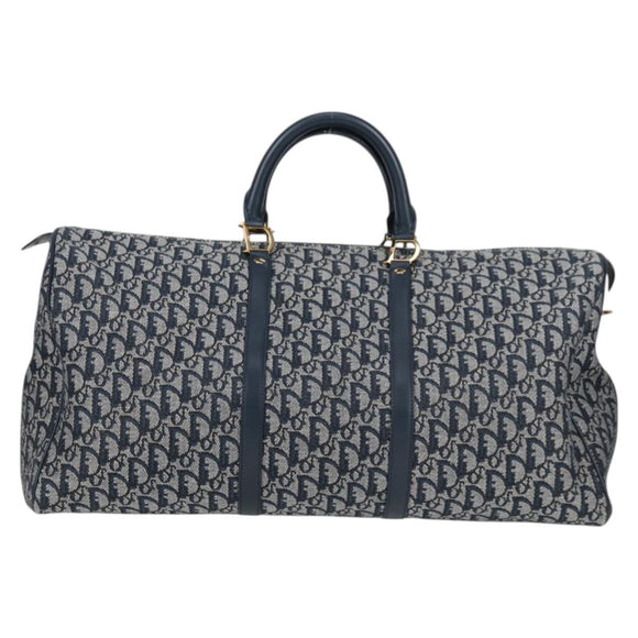 Christian Dior Trotter Canvas Boston Bag Navy Gold Auth 129964SAV