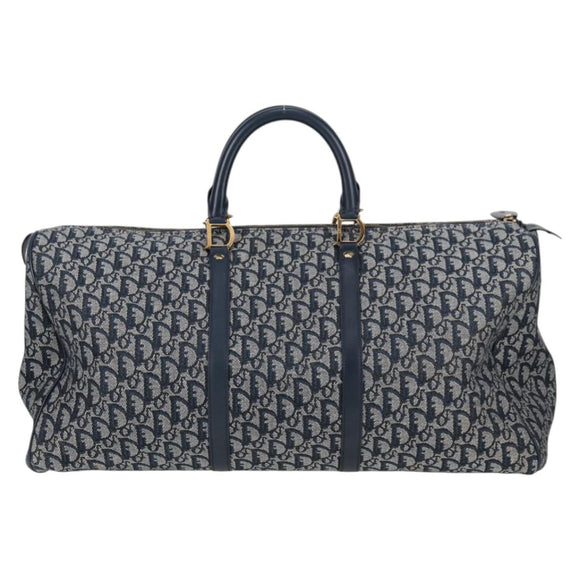 Christian Dior Trotter Canvas Boston Bag Navy Gold Auth 129964V