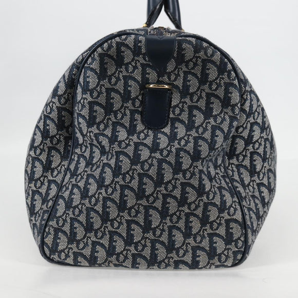 Christian Dior Trotter Canvas Boston Bag Navy Gold Auth 129964V