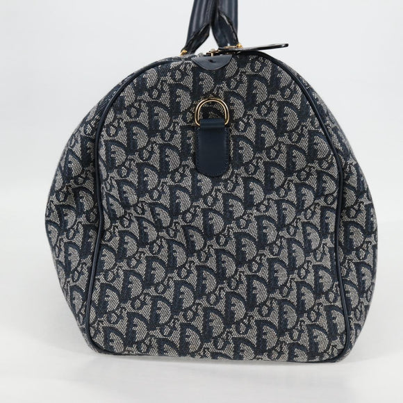 Christian Dior Trotter Canvas Boston Bag Navy Gold Auth 129964SAV