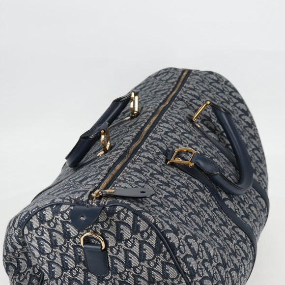 Christian Dior Trotter Canvas Boston Bag Navy Gold Auth 129964SAV