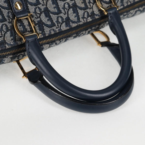 Christian Dior Trotter Canvas Boston Bag Navy Gold Auth 129964SAV