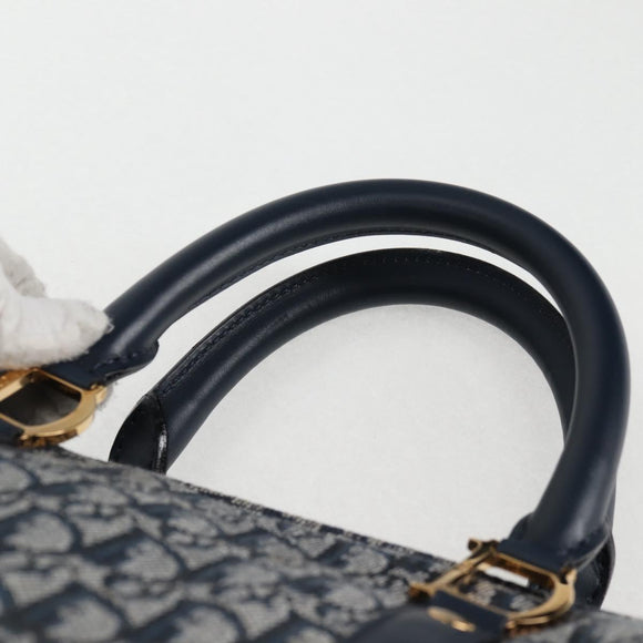 Christian Dior Trotter Canvas Boston Bag Navy Gold Auth 129964SAV