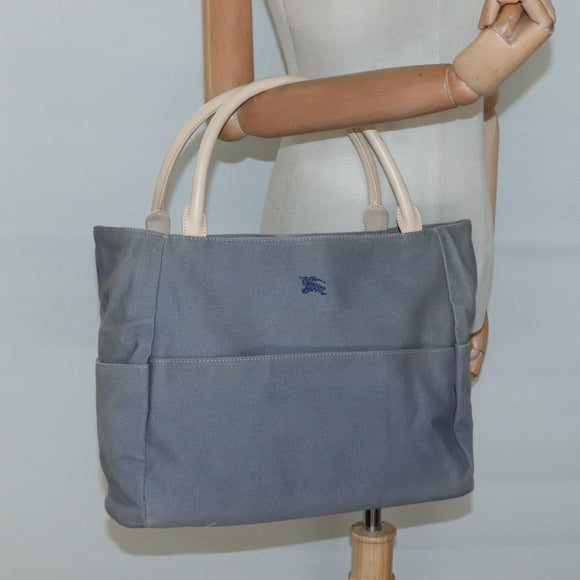 Burberrys Blue Label Tote Bag Canvas Gray Silver Auth 129965