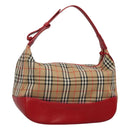 Burberrys Nova Check Shoulder Bag Canvas Beige Red gold Auth 129966-1