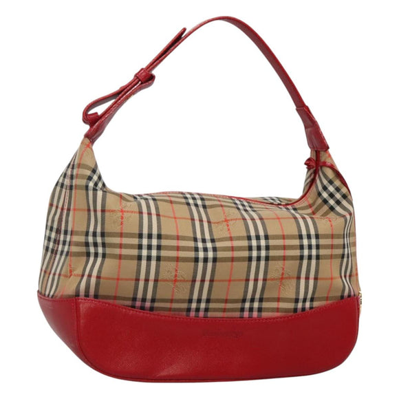 Burberrys Nova Check Shoulder Bag Canvas Beige Red gold Auth 129966