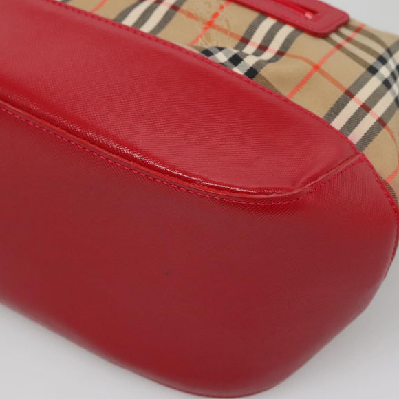 Burberrys Nova Check Shoulder Bag Canvas Beige Red gold Auth 129966