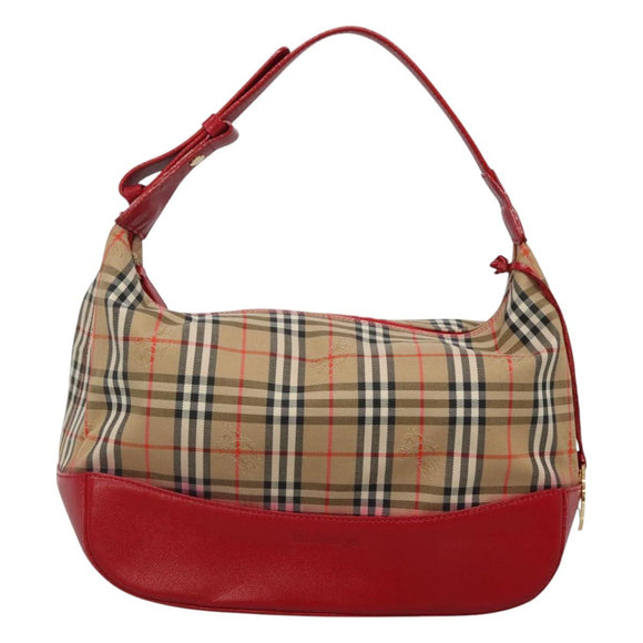 Burberrys Nova Check Shoulder Bag Canvas Beige Red gold Auth 129966
