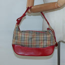 Burberrys Nova Check Shoulder Bag Canvas Beige Red gold Auth 129966-23
