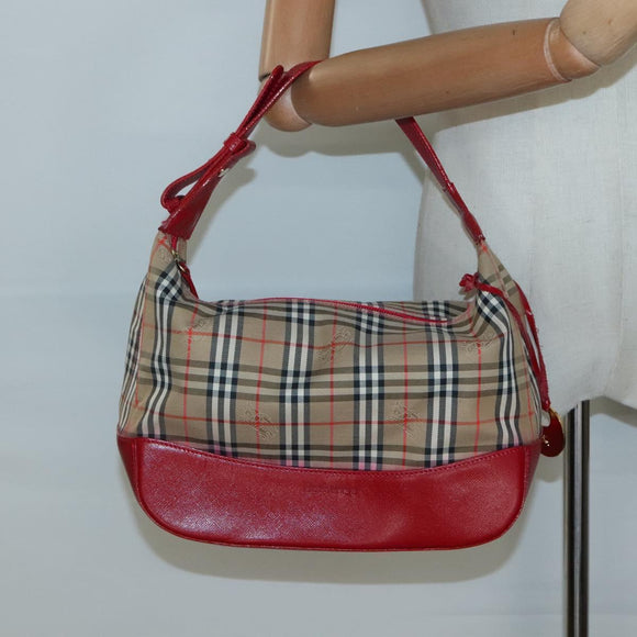 Burberrys Nova Check Shoulder Bag Canvas Beige Red gold Auth 129966